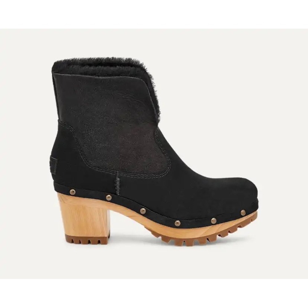 UGG Thebes Black Suede Clog Ankle Boots Studded Heeled‎ Platform Size 7 New